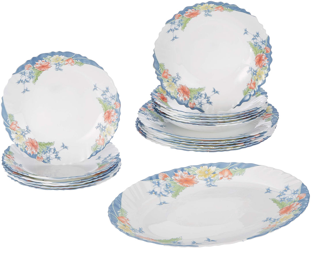 Dajar Tafelservice Florine von Arcopal 19 TLG, Glas, Weiss Rot Blau Gelb, 33 x 33 x 31 cm, Einheiten