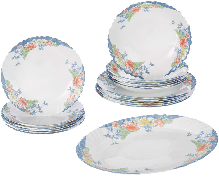 Dajar Tafelservice Florine von Arcopal 19 TLG, Glas, Weiss Rot Blau Gelb, 33 x 33 x 31 cm, Einheiten
