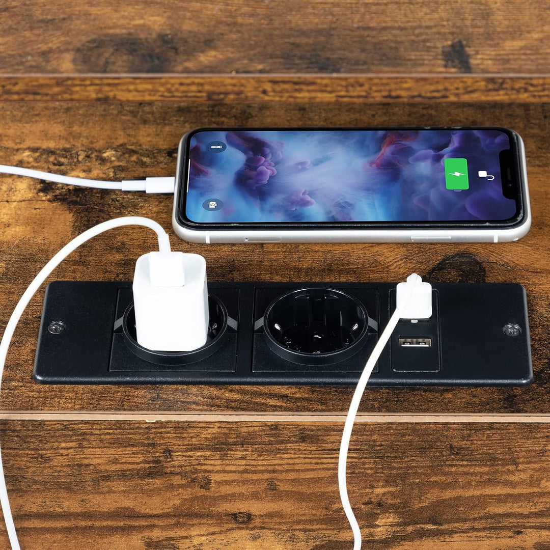 HOOBRO Nachttisch mit Ladestation, Beistelltisch, Sofatisch mit 2 Schubladen, Couchtisch mit USB-Ans