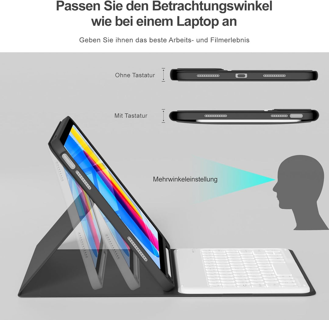Hülle mit Tastatur für iPad A16 11/10 Generation (2025/2022, 11/10.9 Zoll), 7 Farben Beleuchtete Abn