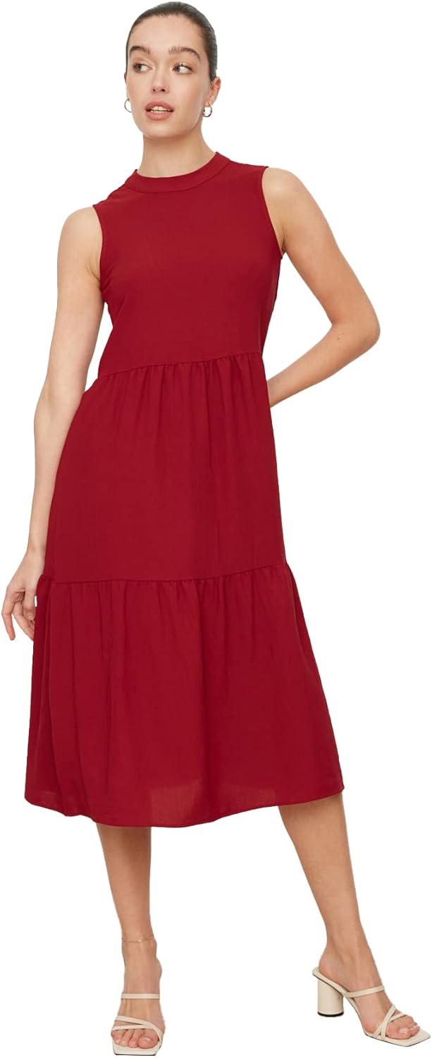 TRENDYOL Damen Breites Geschnittenes Kleid Dress 34 Burgundy, 34 Burgundy