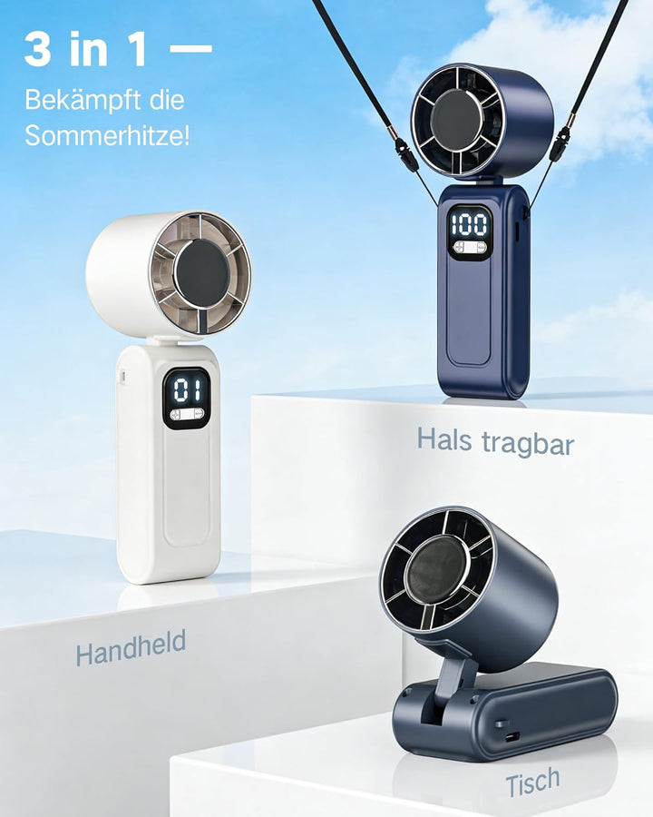 【2026 Neu】 Tragbarer Handventilator 3-in-1, 16000 RPM Super Turbo Ventilator, 5000mAh Akku aufladbar