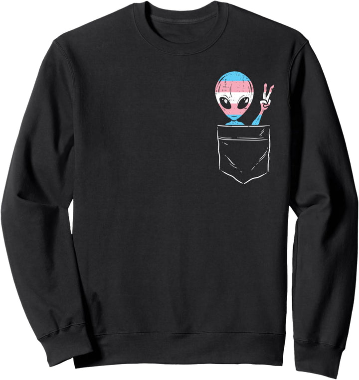 Pocket Transgender Alien Trans Pride Flag LGBT ET Space Sweatshirt