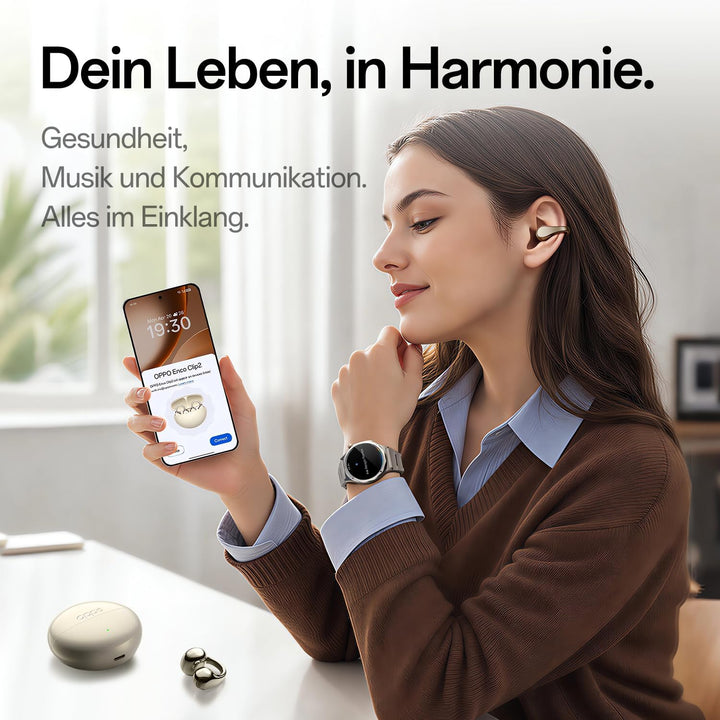 Oppo Enco Clip2 Open Ear Kopfhörer, Knochenleitungs-Anrufe,Grey, Grey