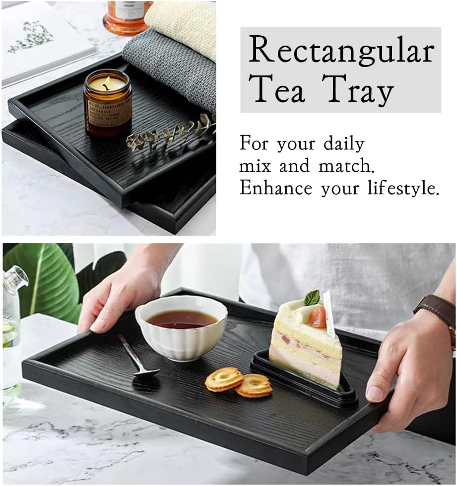 Holz Tee Tablett, schwarzes Rechteck Serviertabletts Kaffee Snack Essen Mahlzeiten Teller zum Frühst