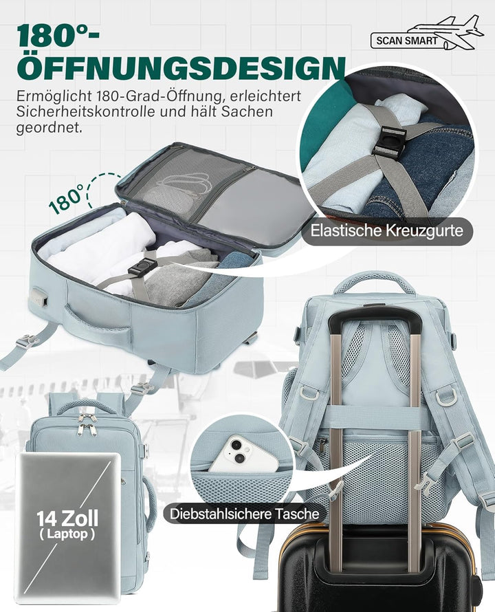 VANKEV für Ryanair Handgepäck 40x20x25 Laptop Rucksack Reiserucksack Klein Handgepäck Tasche Rucksac