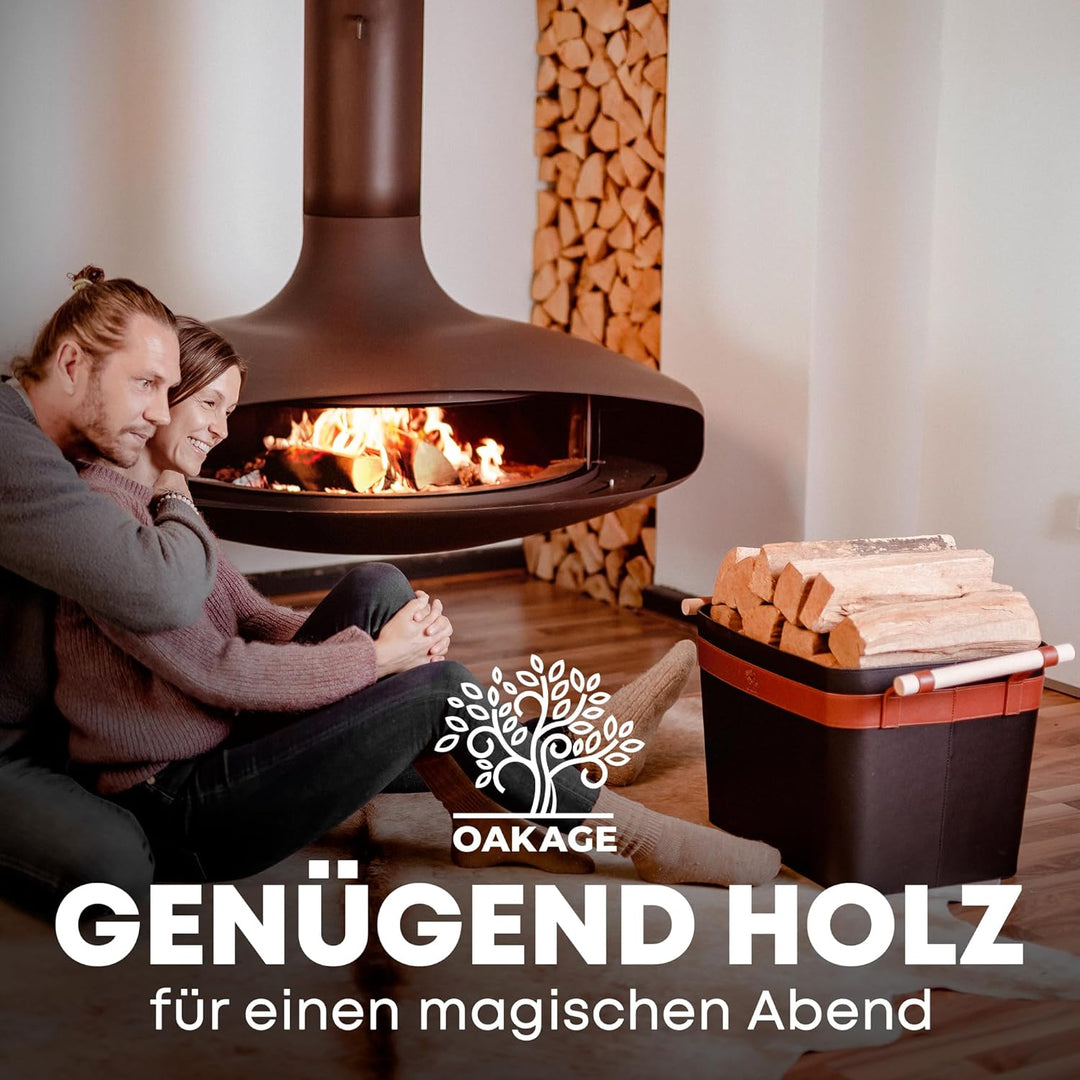 OAKAGE® Holzkorb für Kaminholz Gross aus veganem Leder Kaminholzkorb Feuerholzkorb Brennholzkorb Kam