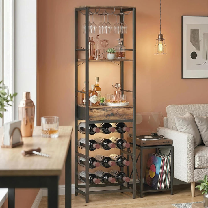 HOMCOM Weinregal Flaschenregal für 12 Weinflaschen, mit Glashalter und Schublade, Standregal, Weinha