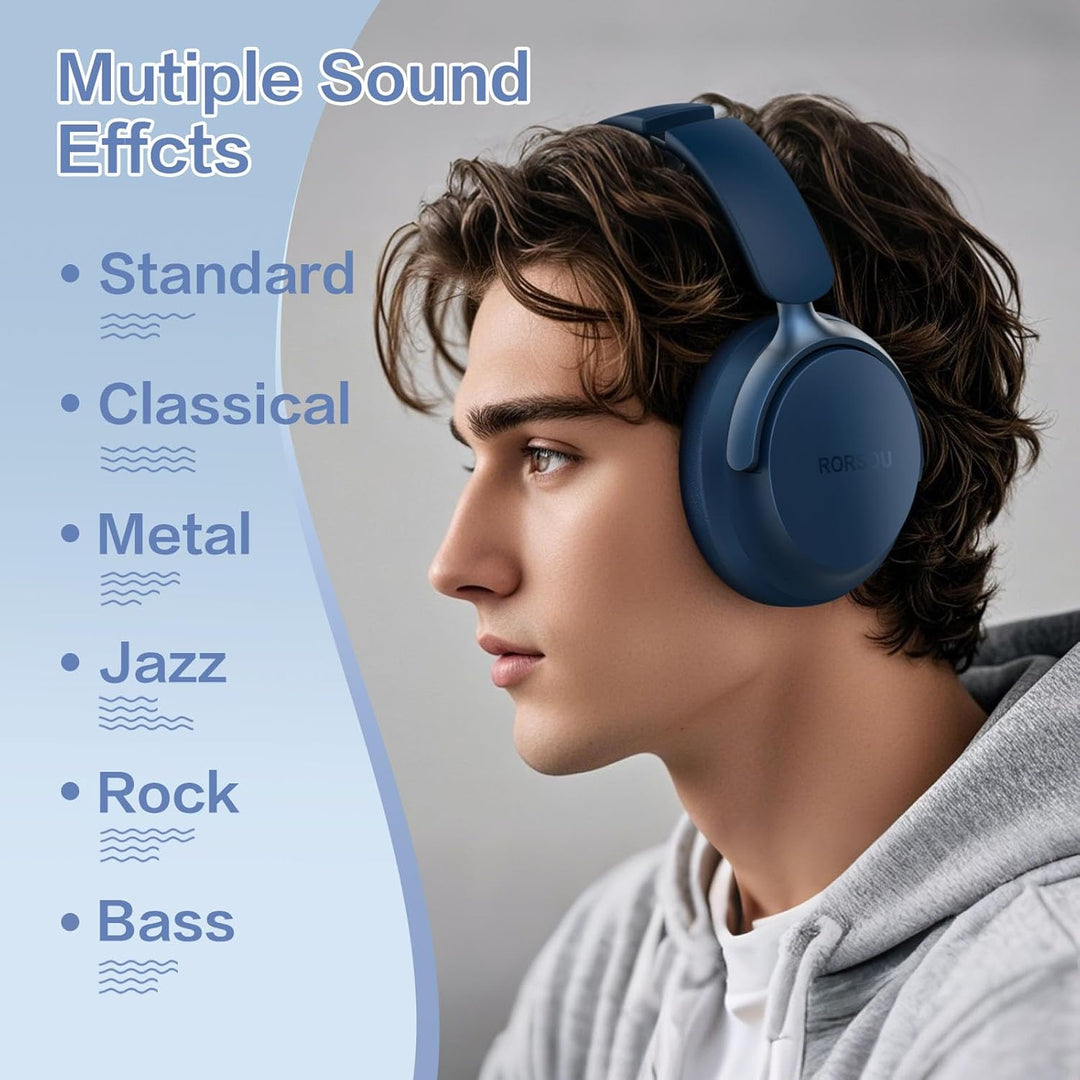 RORSOU B8 Over-Ear Bluetooth Kopfhörer, 6 EQ Musik Modi, 50 stündige Laufzeit, Deep Bass Wireless Ko