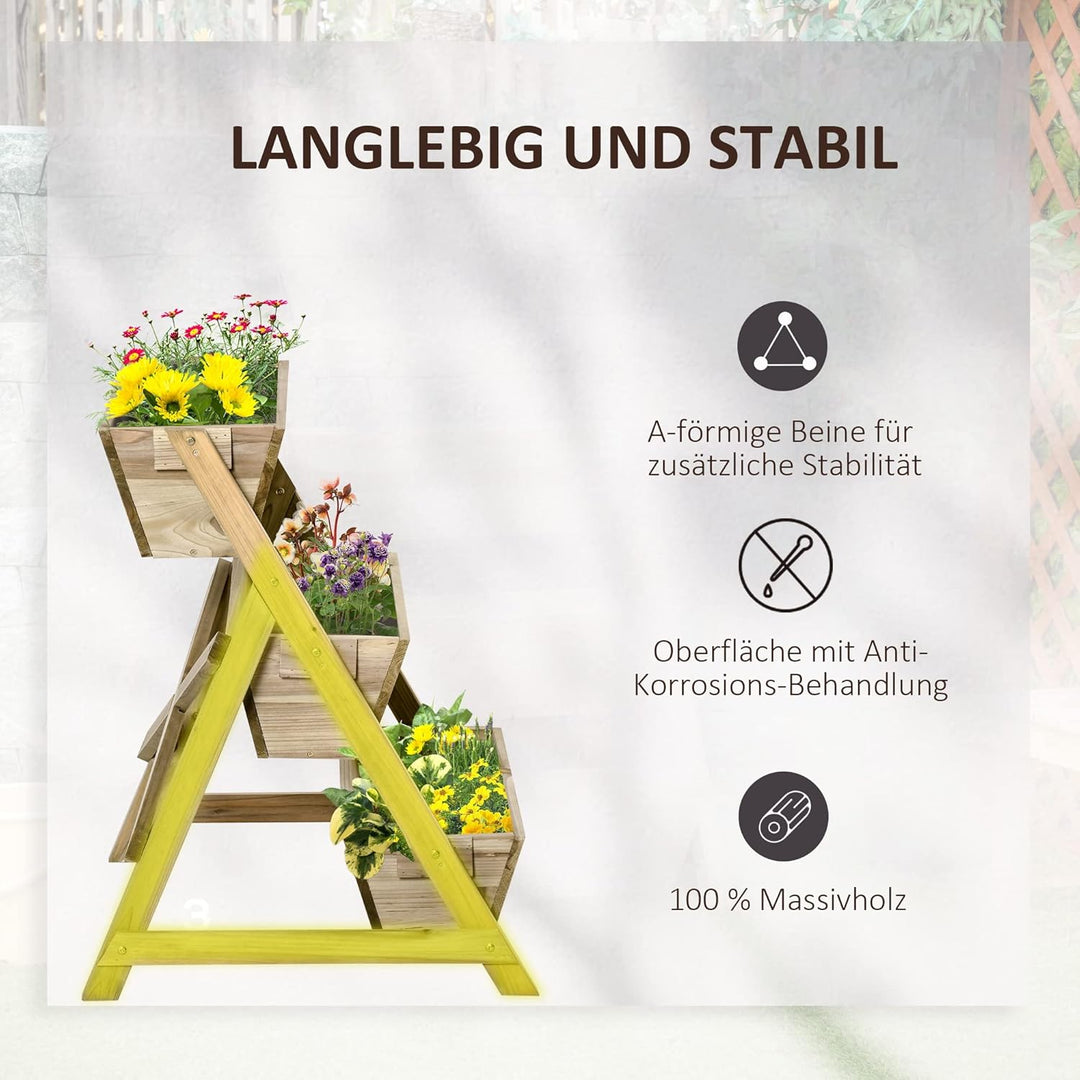 Outsunny Hochbeet Blumentreppe Holz Blumenleiter mit 3 Ablagen Pflanzentreppe Pflanzregal Pflanzenst