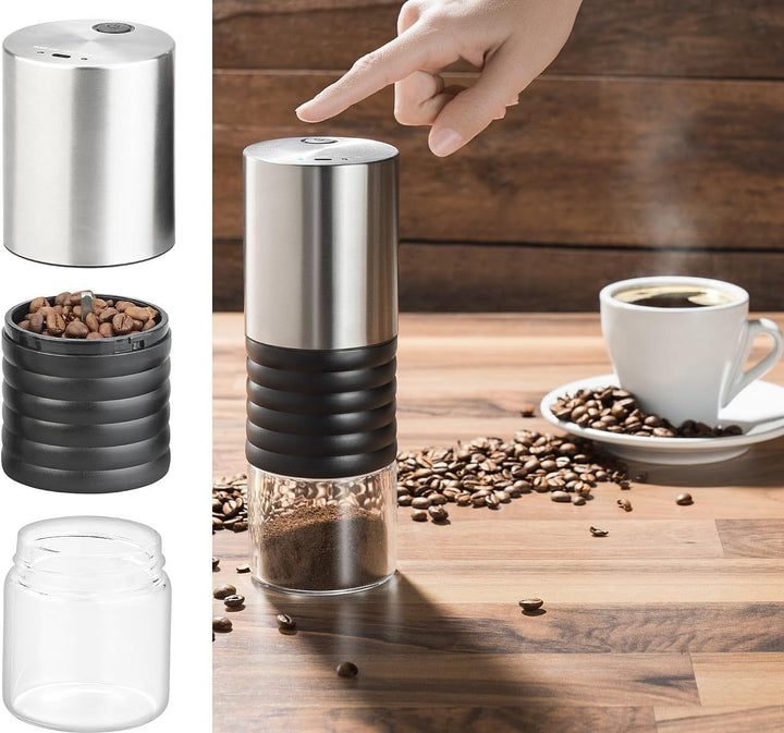 Rosenstein & Söhne Kaffeemühle 12V: Elektrische Akku-Kaffeemühle mit Keramik-Mahlwerk, USB Ladebuchs
