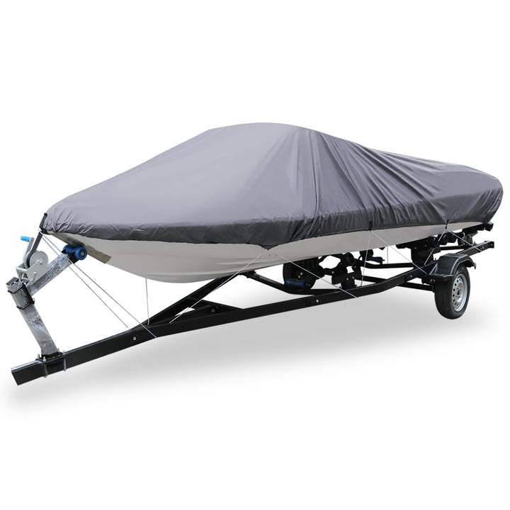 A ABSOPRO Trailerable Bootsabdeckung 14-16ft Ski Bass Speedboat Abdeckung Oxford Grau