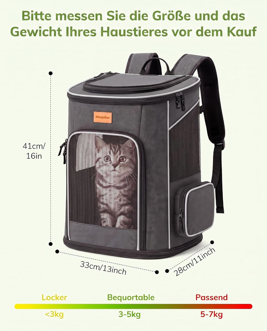 Morpilot Katzenrucksack Hunderucksack für Katzen und Kleine Hunde 7kg, Faltbare Haustier Rucksack mi