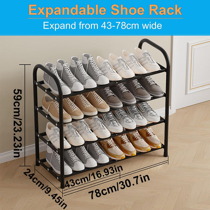 4 Etagen Schuhregal Schmal,Adjustable Metall Schuhaufbewahrung 45 to 78 cm,Schwarz Expandable Schuhr