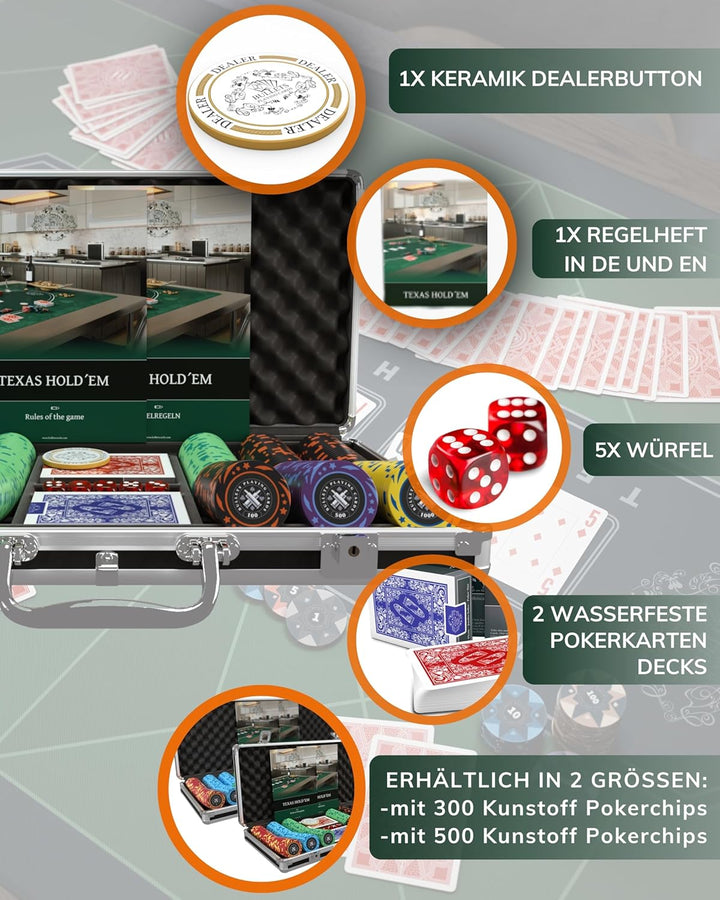 Bullets Playing Cards, Pokerset Janice, Pokerkoffer mit 300 Kunststoff Pokerchips mit Werten, inkl.