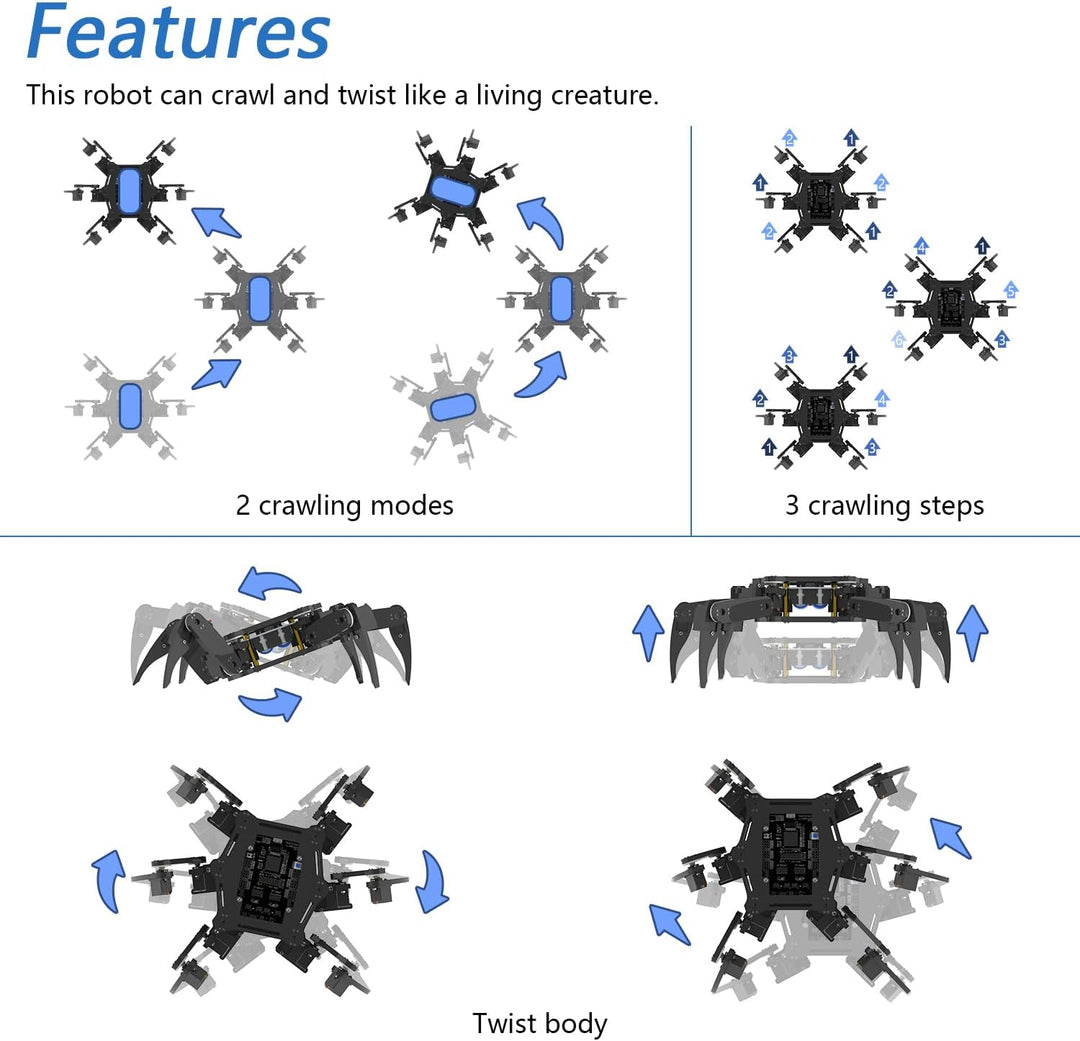 FREENOVE Hexapod Robot Kit with Remote (Compatible with Arduino IDE), App Remote Control, Walking Cr