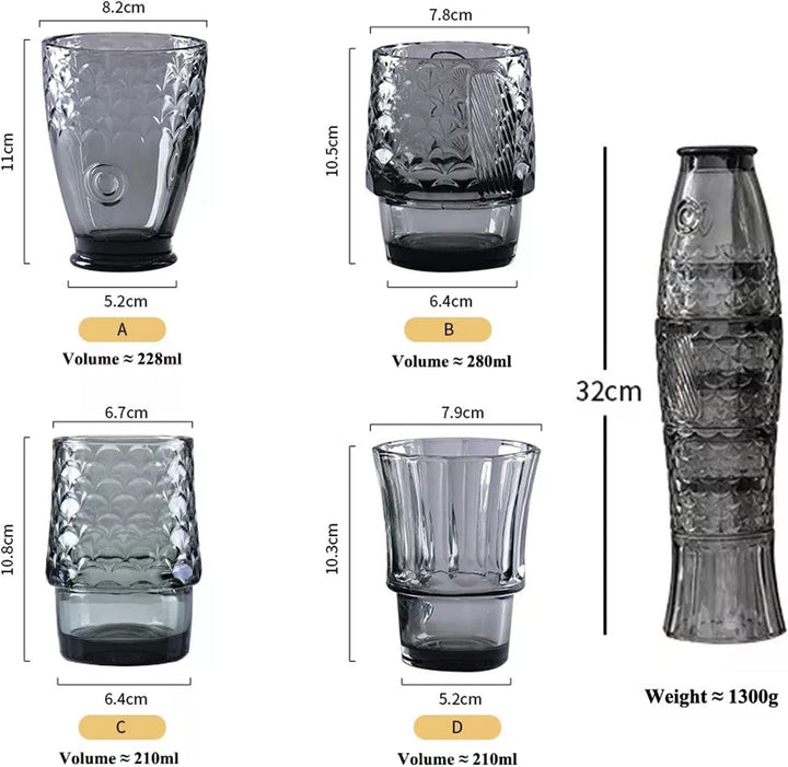 ZOEDT Koi-Fischform, stapelbare Trinkgläser, buntes Glas, 4er-Set, Galvanisierungsprozess, Exquisite