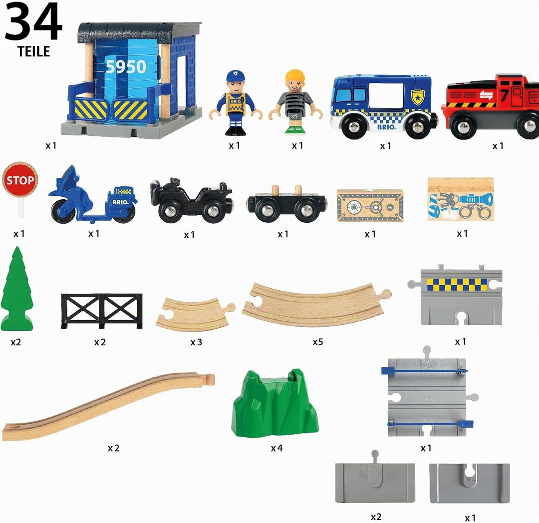 BRIO World – 33845 Grosses Polizeieinsatz-Set | Zugset mit Polizeithema für Kinder ab 3 Jahren