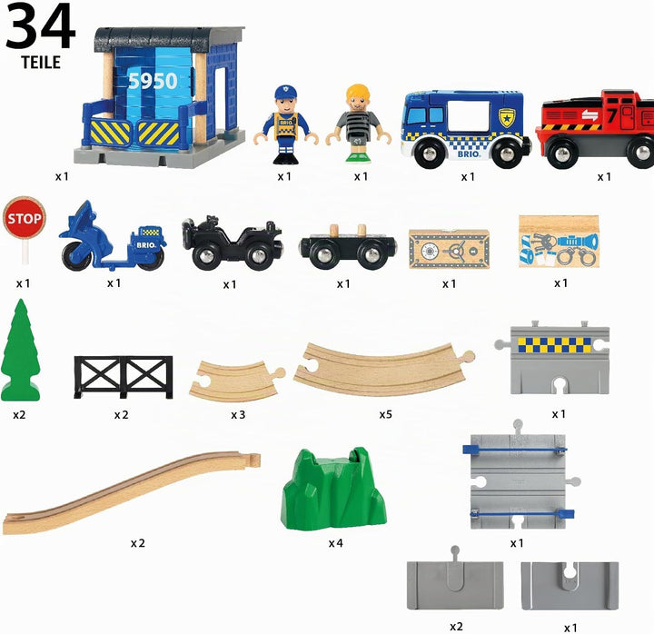 BRIO World – 33845 Grosses Polizeieinsatz-Set | Zugset mit Polizeithema für Kinder ab 3 Jahren