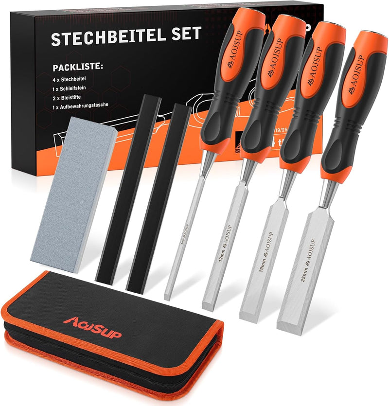 AojSup Profi Stechbeitel Set für Holz, Stechbeitel Set enthält 4x Stechbeitel (6mm, 12mm,19mm, 25mm)