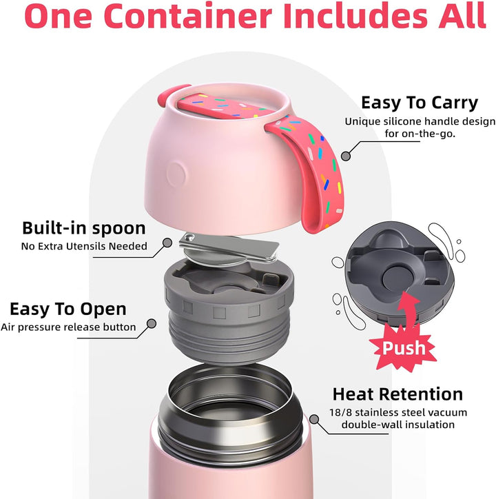 Thermobehälter für Essen 530ml, Edelstahl Thermobecher für Essen Warmhaltebehälter mit Löffel, Ausla