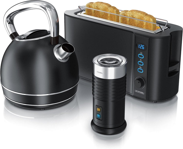 Arendo 1,7 Liter Wasserkocher +automatischer Milchaufschäumer + Langschlitz Toaster 2 Scheiben Toast
