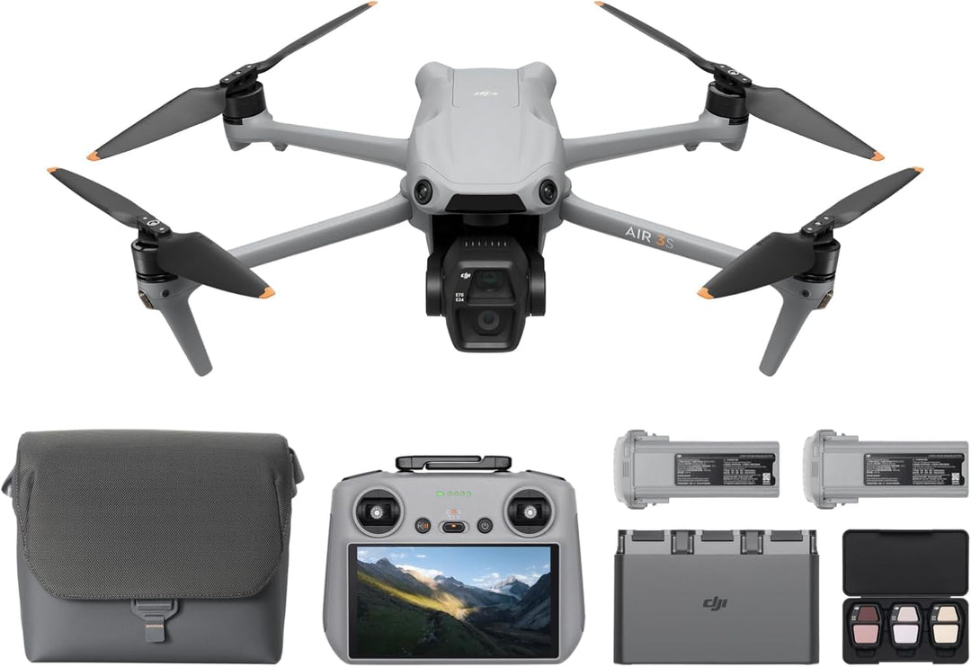 DJI Air 3S Fly More Combo (RC 2 Fernsteuerung mit Bildschirm), Drohne mit 1" CMOS Weitwinkel- & mitt