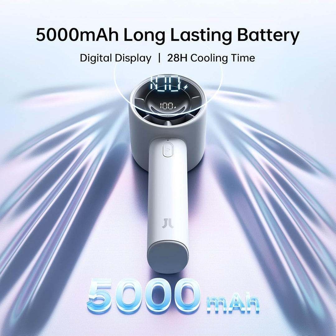 JISULIFE Handventilator Mini, 5000 mAh Handventilator Akku Aufladbar, Kühlung bis zu 28 Stunden, 5 G