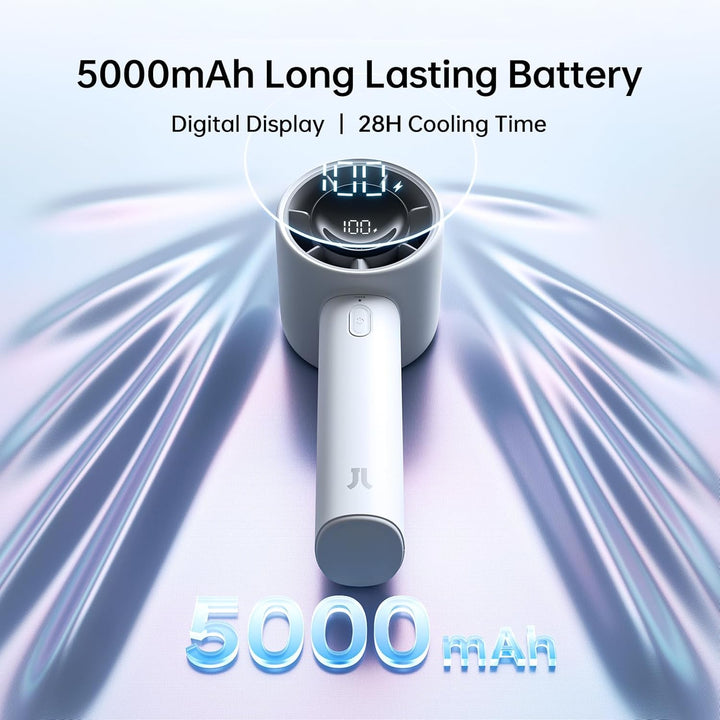 JISULIFE Handventilator Mini, 5000 mAh Handventilator Akku Aufladbar, Kühlung bis zu 28 Stunden, 5 G
