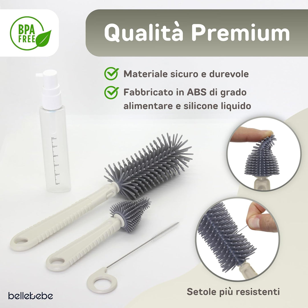 BELLEBEBE Set Trockenständer Babyflaschen mit Flaschenbürste Baby - 6 in 1 Flaschenständer - Transpo