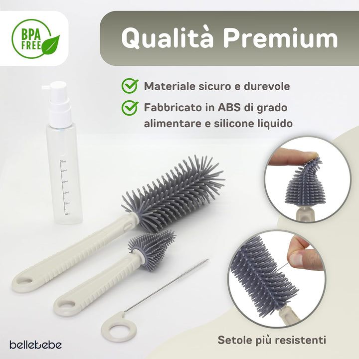 BELLEBEBE Set Trockenständer Babyflaschen mit Flaschenbürste Baby - 6 in 1 Flaschenständer - Transpo