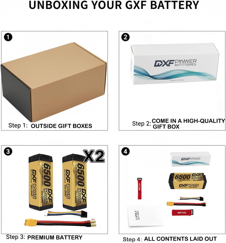 DXF Highvol 4S 6500mAh 15.2V, 140C, Hartschalenangebot mit XT90 5mm Spina pro 1:8 Scala RC Car, Mult