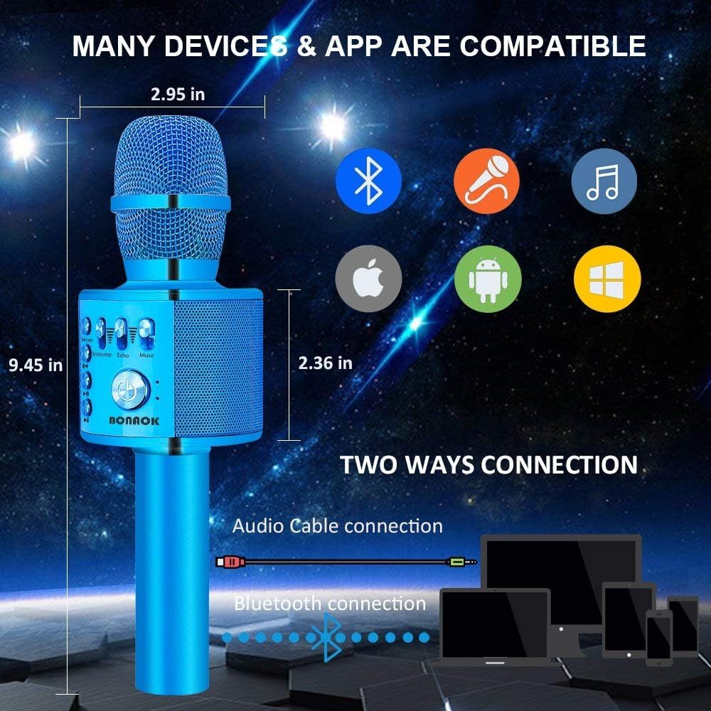 Bluetooth Karaoke Mikrofon Drahtloses,BONAOK Karaoke Mikrophone Echo, Home Party Microfon Kind mit a