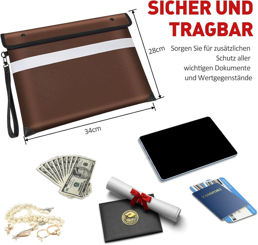 2871 °C, wärmeisoliert, feuerfest, Geldtasche für Bargeld, feuerfeste Dokumententaschen mit Handschl