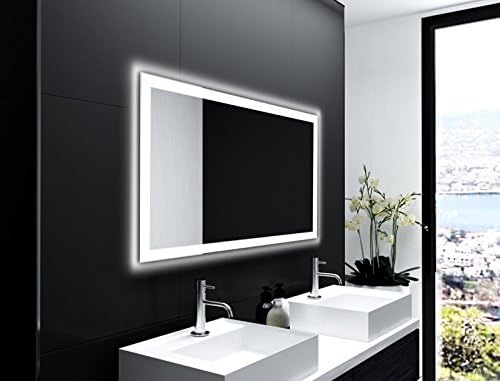 SARAR | LED Badspiegel Sete mit LED-Beleuchtung, eckiger Wandspiegel mit rundum Beleuchtung, Leuchts