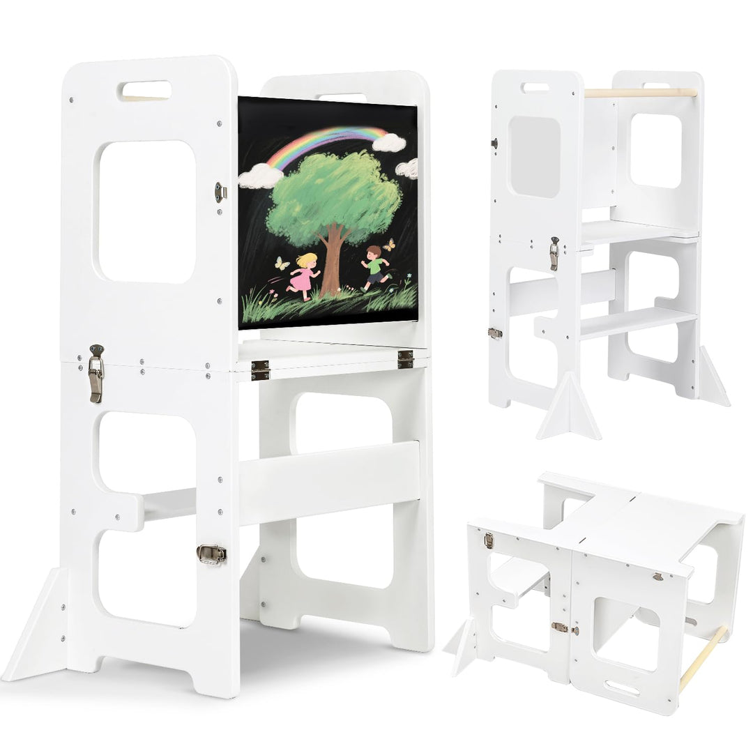 Labebe Lernturm für Kinder, Montessori Faltbarer Lernturm mit Tafel, Multifunktion 3 in 1 Learning T