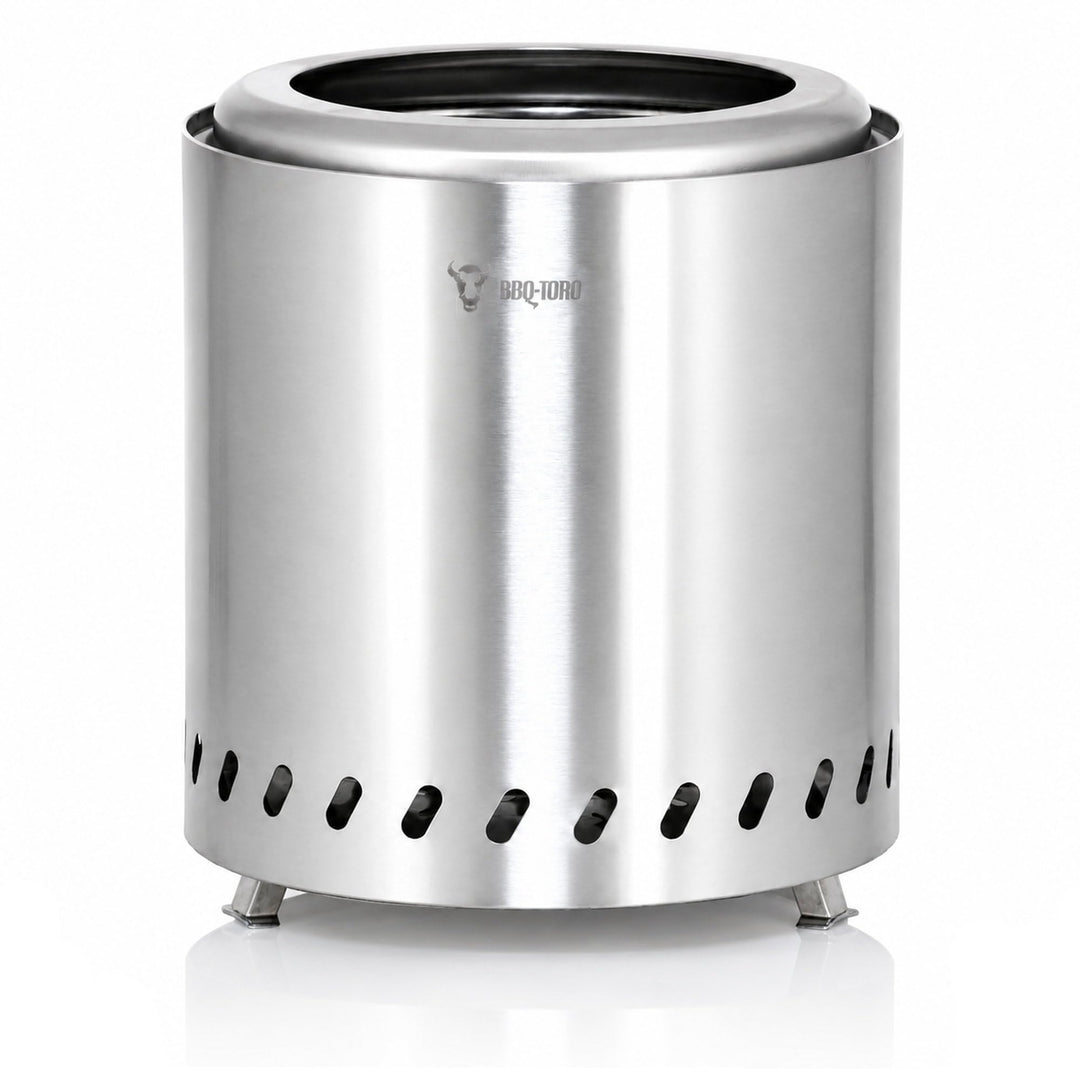 BBQ-Toro Edelstahl Feuerstelle raucharm | Silber, Ø 22 x (H) 25 cm | raucharmer Feuerkorb, Feuerscha