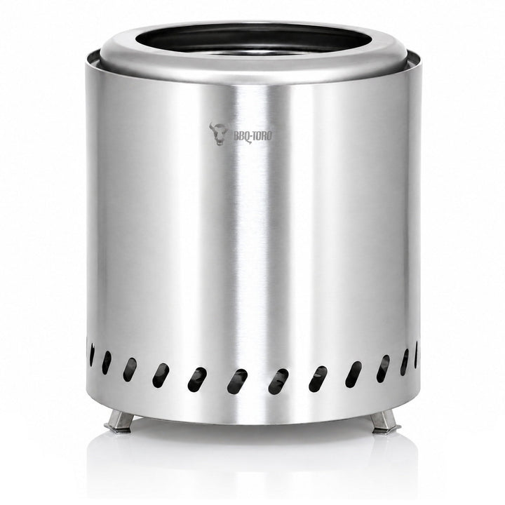 BBQ-Toro Edelstahl Feuerstelle raucharm | Silber, Ø 22 x (H) 25 cm | raucharmer Feuerkorb, Feuerscha
