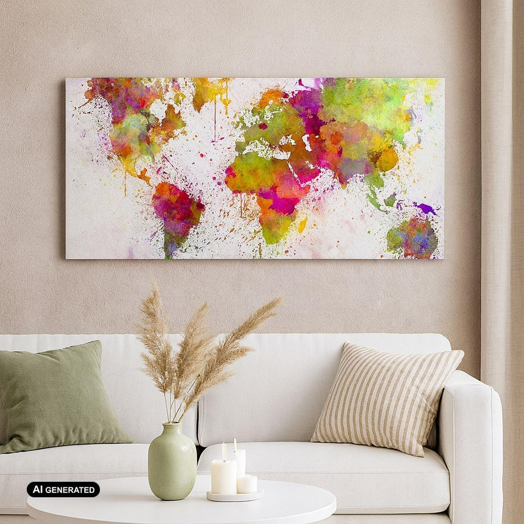 Wandbilder Dekoration Wohnzimmer Karte Welt modern Panorama Bilder auf Leinwand 120x50cm Leinwandbil