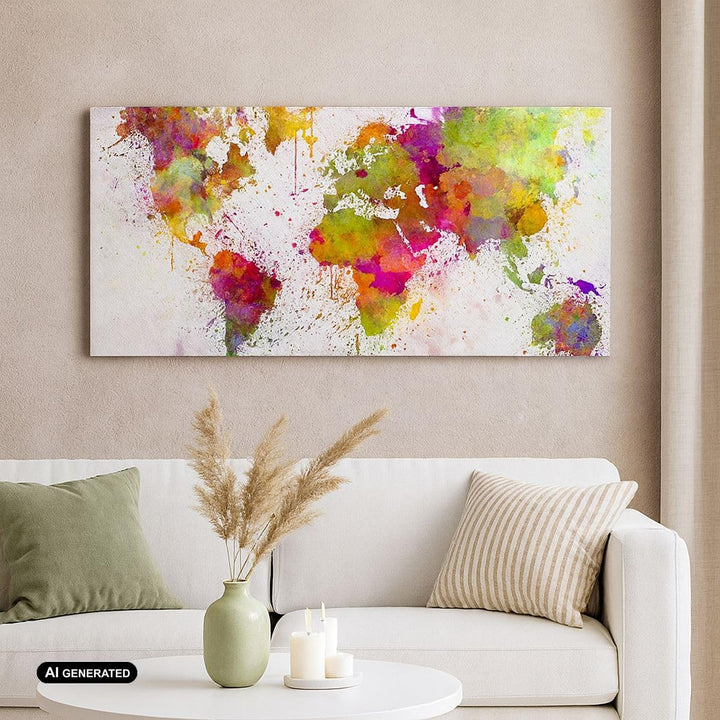 Wandbilder Dekoration Wohnzimmer Karte Welt modern Panorama Bilder auf Leinwand 120x50cm Leinwandbil