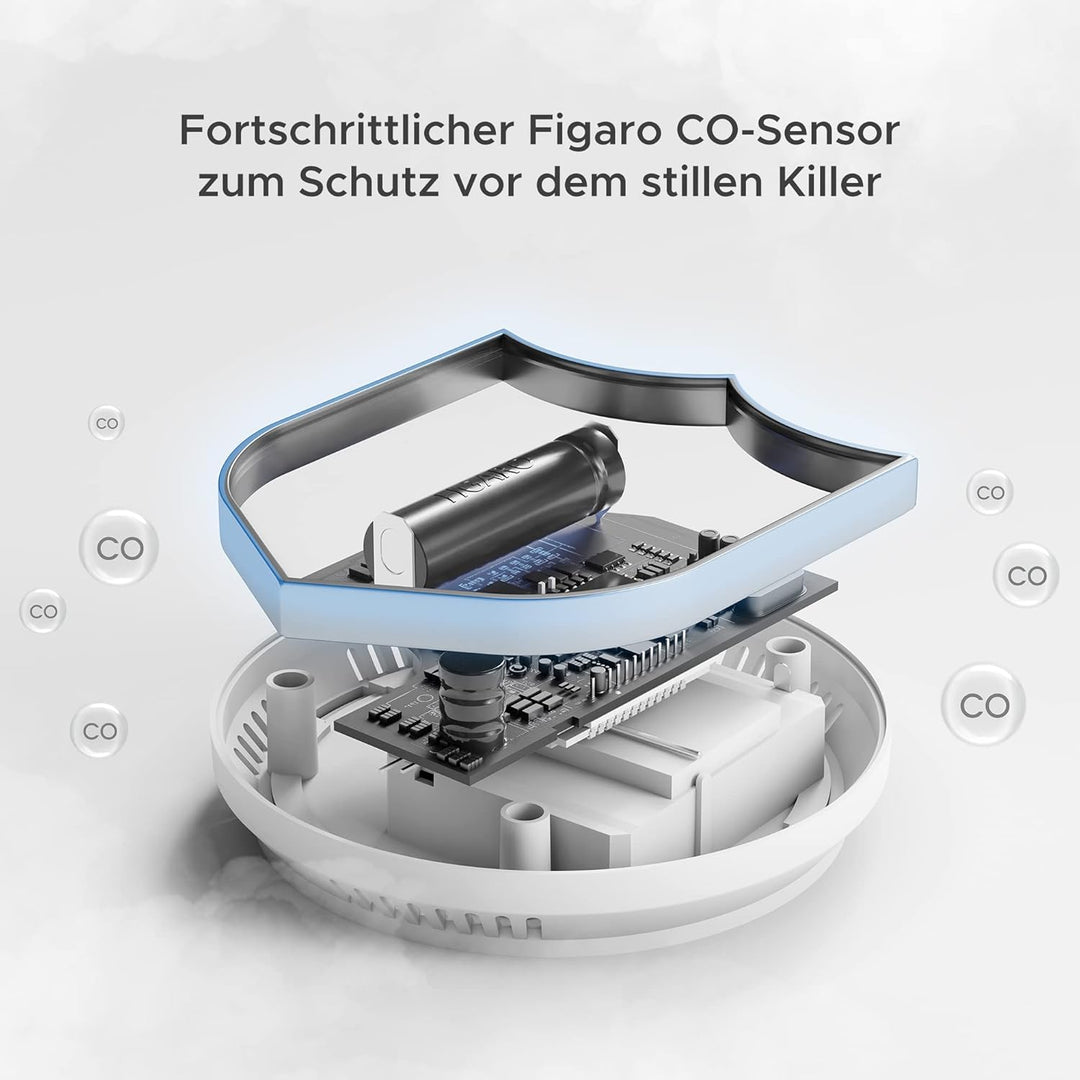 X-Sense Vernetzbarer CO Melder mit Digitalanzeige, Kohlenmonoxidmelder mit Austauschbar Batterie, TÜ