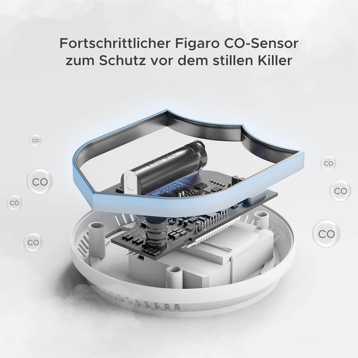 X-Sense Vernetzbarer CO Melder mit Digitalanzeige, Kohlenmonoxidmelder mit Austauschbar Batterie, TÜ