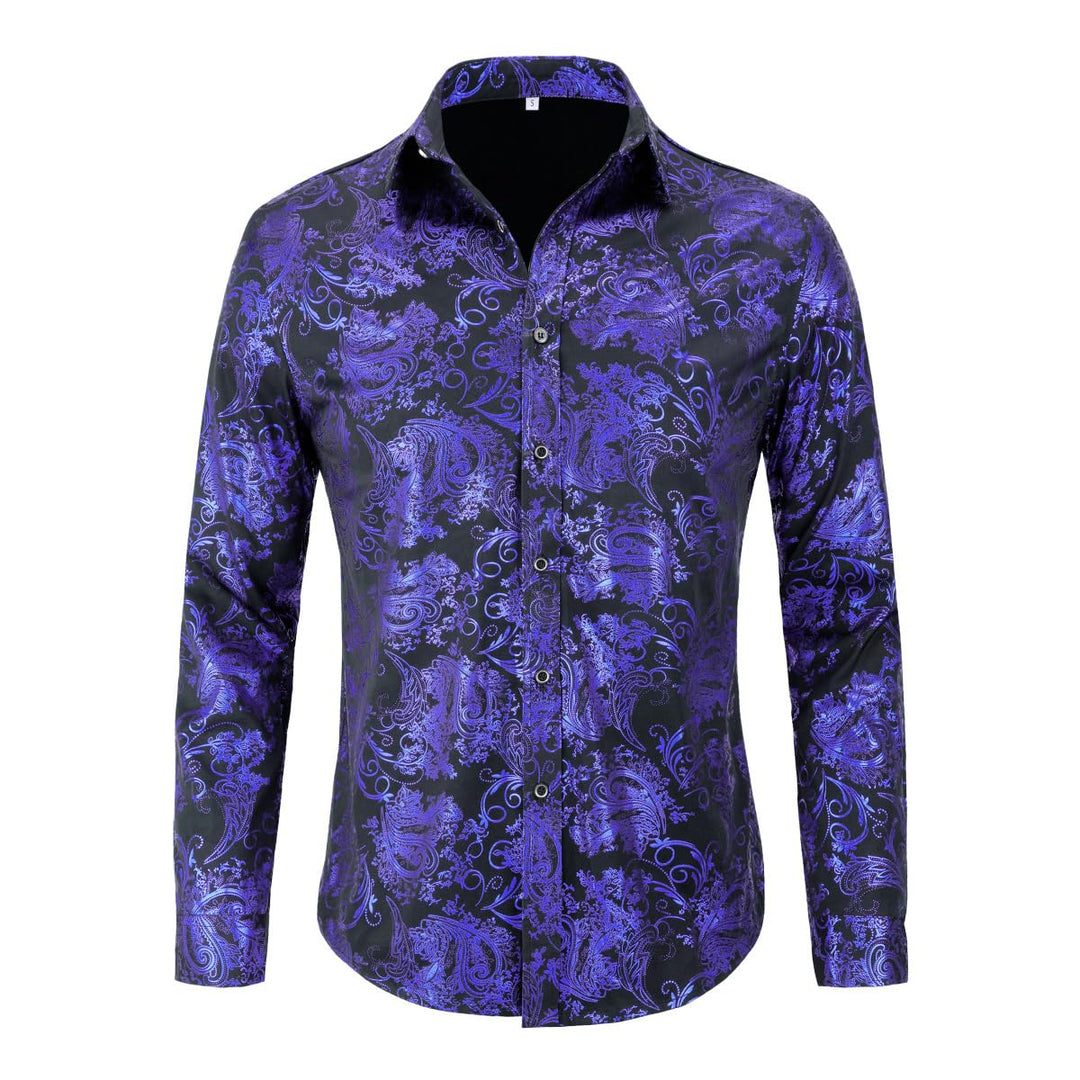 Allthemen Herren Jacquard Hemd Langarm Satin Freizeithemd Paisley Herrenhemd für Party Hochzeit S Bl