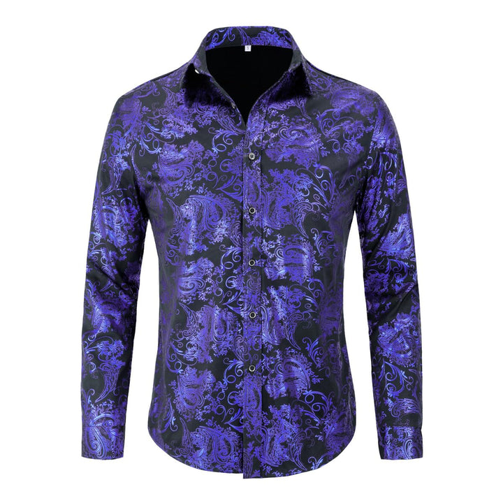 Allthemen Herren Jacquard Hemd Langarm Satin Freizeithemd Paisley Herrenhemd für Party Hochzeit S Bl