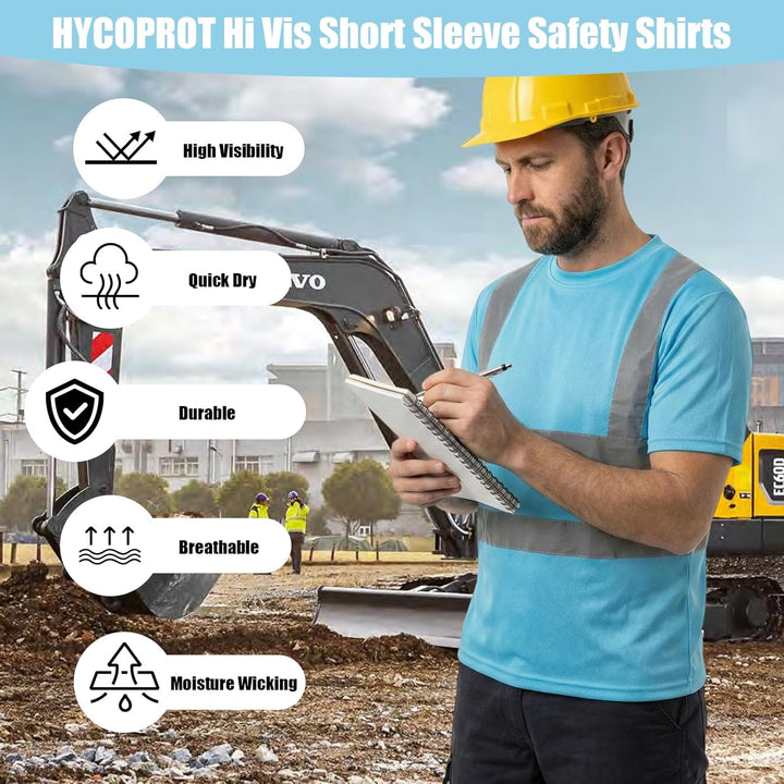 HYCOPROT Warnschutz T-Shirt Warnweste Reflektierend Warnweste Atmungsaktiv Leicht Kurzarmshirt Kurza
