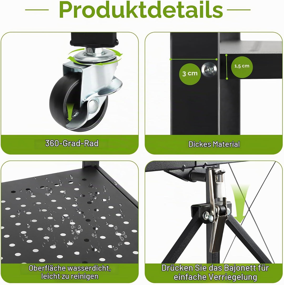 3-Tier Metall Klappbares Blumenregal für drinnen &amp; draussen,Mit Rollen,Faltung,Stabile Eisenkonstruk