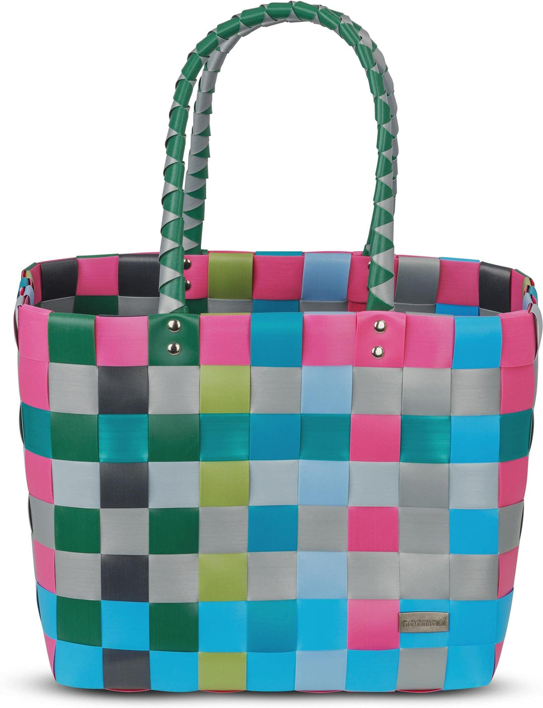 normani Einkaufskorb Shopper geflochten aus Kunststoff - robuster Strandkorb aus wasserabweisendem M