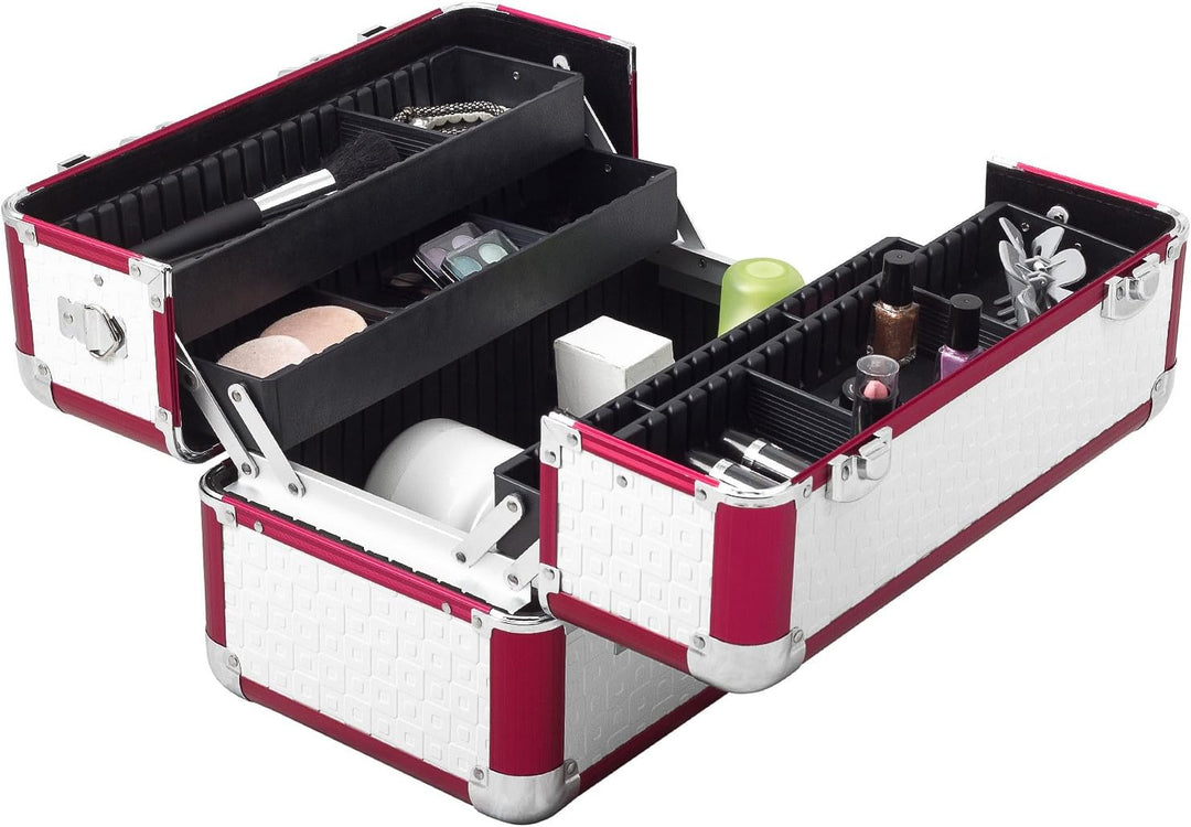 anndora Beauty Case Kosmetikkoffer Schminkkoffer Werkzeugkoffer - Rot Weiss Karo Fs02 Rot /