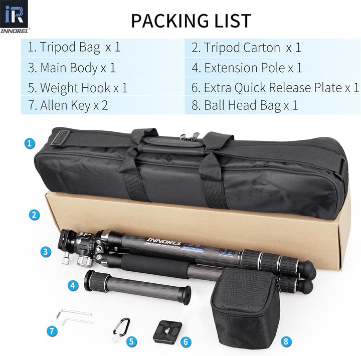 Kohlefaser-Stativ-INNOREL CT75C Professionelles Reisestativ für DSLR-Kamera Schwerlastständer 28mm R