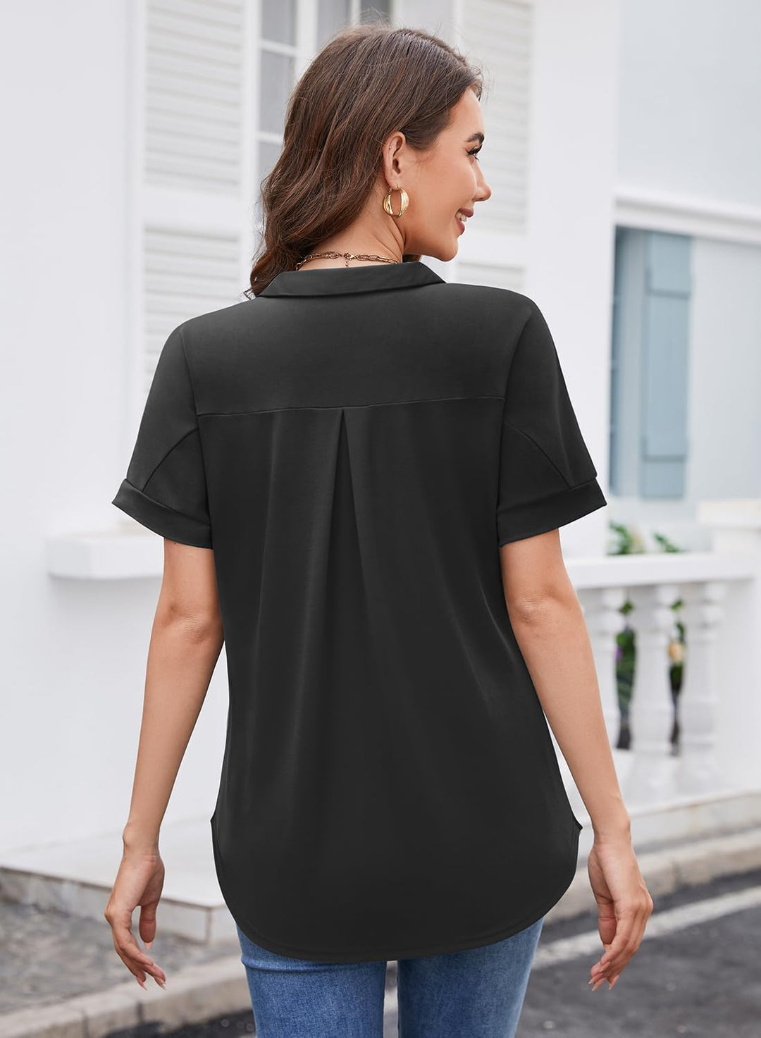 Siddhe Damen V-Ausschnitt Bluse 3/4 Ärmel Oberteile Tunika Tops Locker Longshirt Lässige T-Shirt Lan